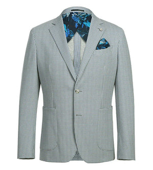 Half Canvas Slim Fit Blazer in Sage Blue Check