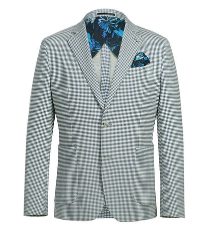 Half Canvas Slim Fit Blazer in Sage Blue Check
