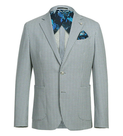 Half Canvas Slim Fit Blazer in Sage Blue Check