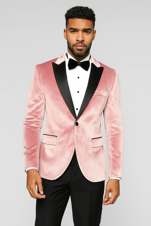Men’s Premium Blush Pink Velvet Evening Blazer – Slim Fit Formal Prom & Wedding Jacket