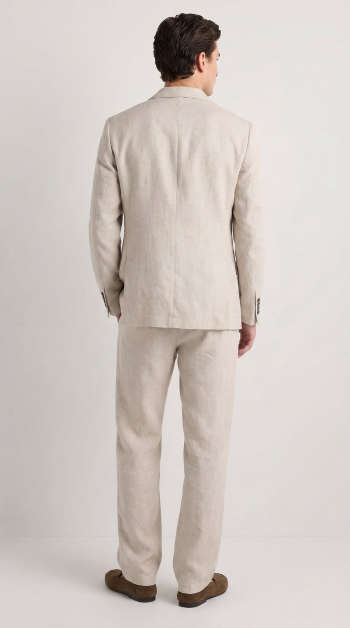 Men’s Informal Summer Suit, Light Beige Casual Linen Style Blazer and Pants Set