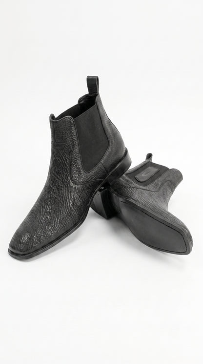 Men’s Shark Skin Cowboy Boots – Black Exotic Leather Western Chelsea Ankle Boots by Vestigium