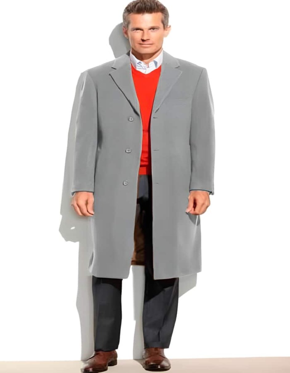 3 Button 95% Wool Light Gray Overcoat ~ Long men's Dress Topcoat - Winter coat