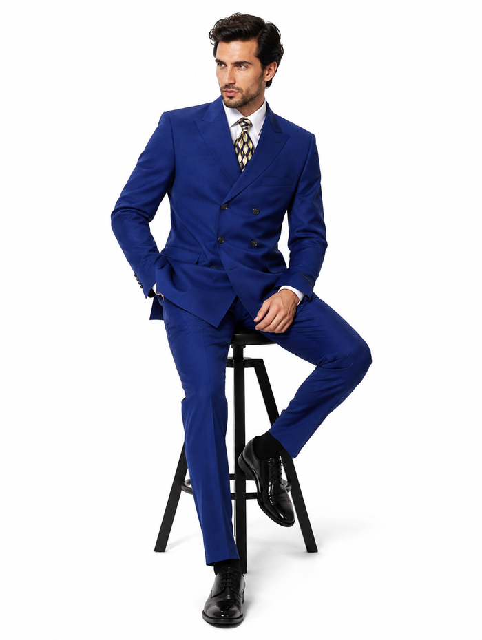 3 Piece Classic Fit Suit Double Breasted Suits Windowpane Plaid Suit Classic Fit, Sharp Cut, 6 Buttons