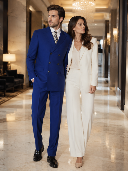 3 Piece Classic Fit Suit Double Breasted Suits Windowpane Plaid Suit Classic Fit, Sharp Cut, 6 Buttons