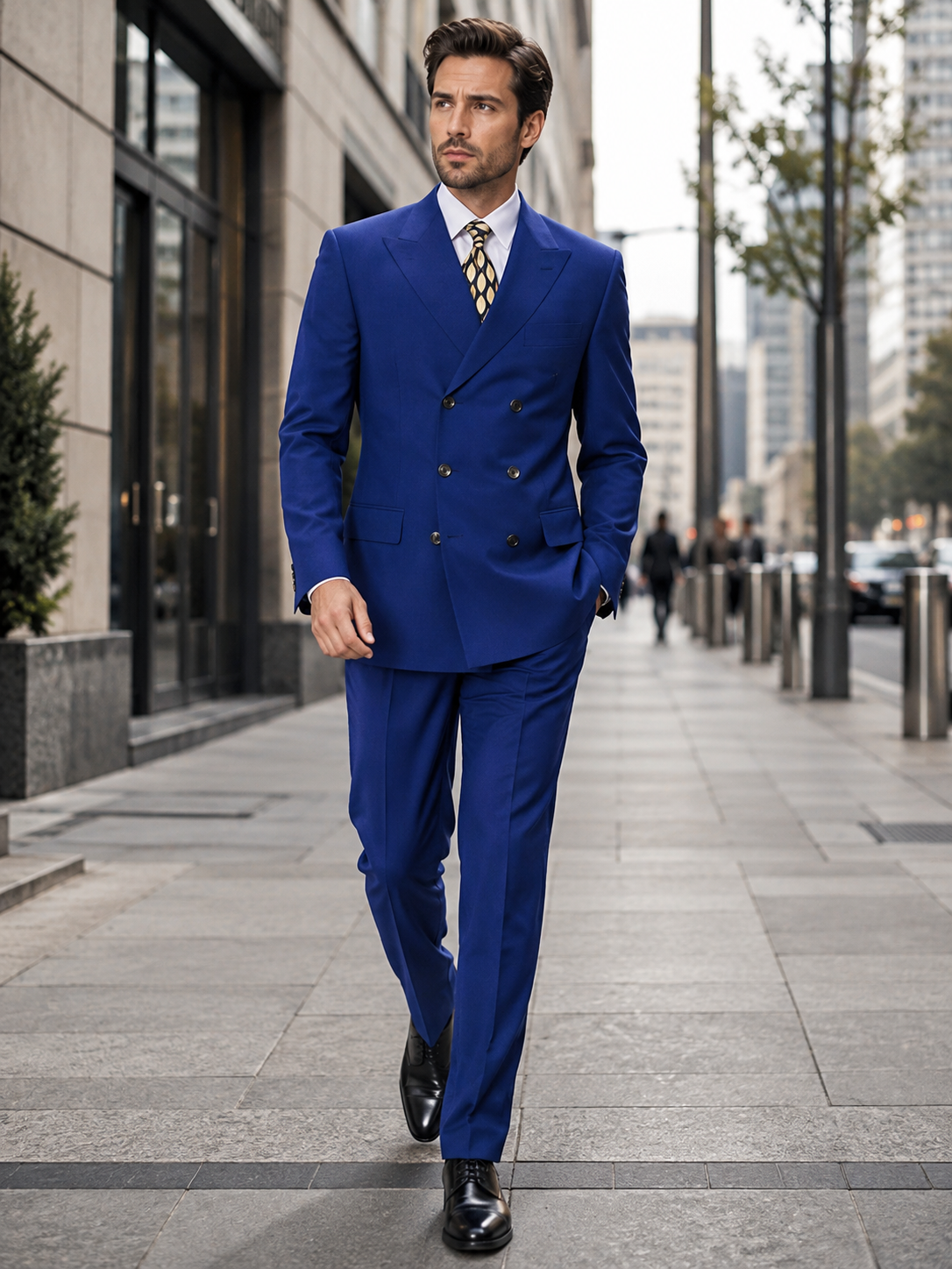 3 Piece Classic Fit Suit Double Breasted Suits Windowpane Plaid Suit Classic Fit, Sharp Cut, 6 Buttons