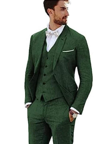 Linen Suit - Mens Summer Suits Dark Green Color - Beach Wedding