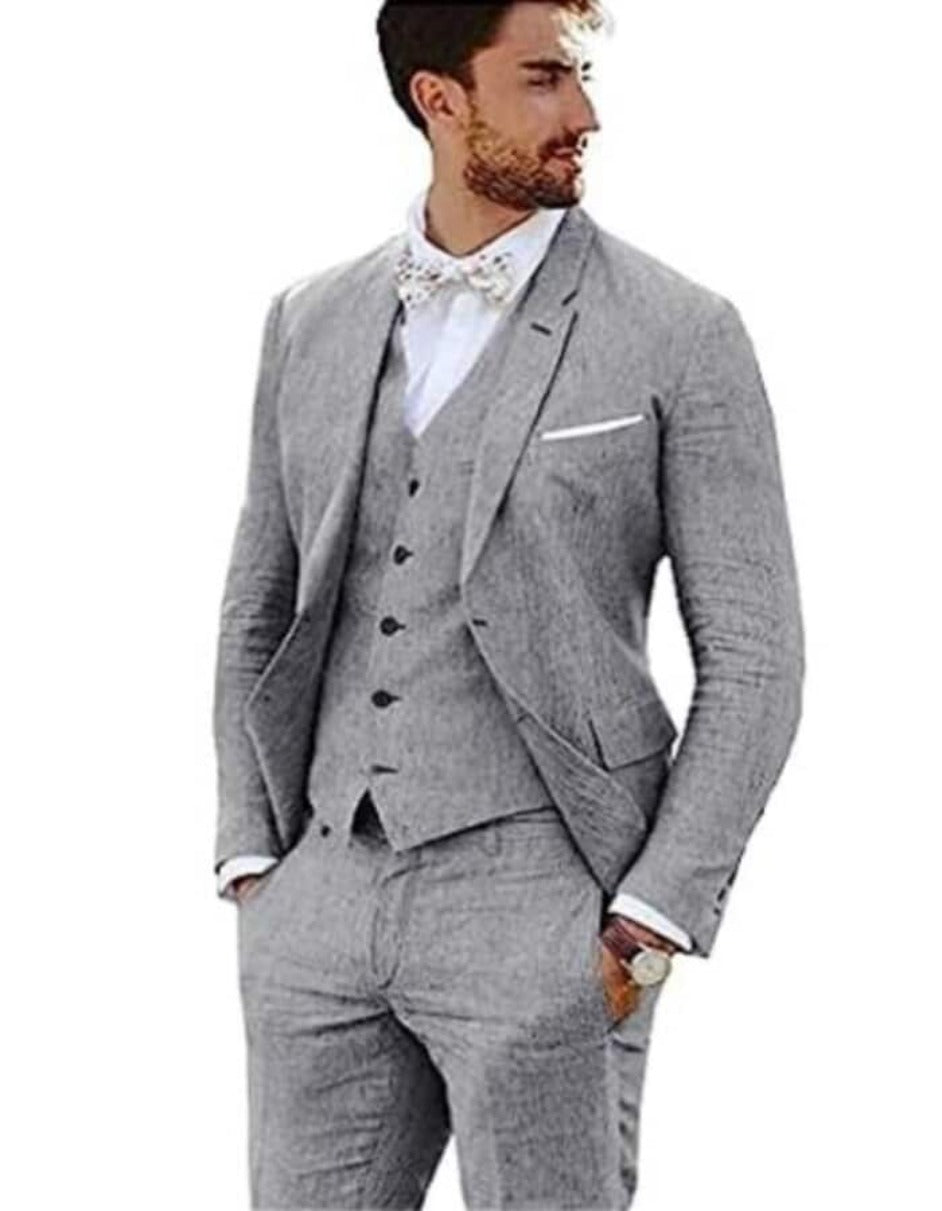 Linen Suit - Mens Summer Suits Gray  Color - Beach Wedding - Men's Tuxedo USA