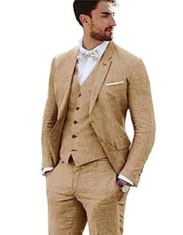 Linen Suit - Mens Summer Suits Khaki Color - Beach Wedding - Men's Tuxedo USA