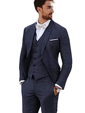 Linen Suit - Mens Summer Suits Navy Color - Beach Wedding