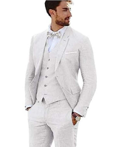 Linen Suit - Mens Summer Suits White Color - Beach Wedding - Men's Tuxedo USA