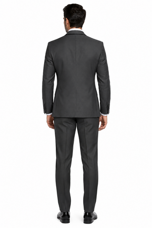 3-Piece Tailored Fit Wool Suit with Bow Tie and Flat Front Pants - Charcoal