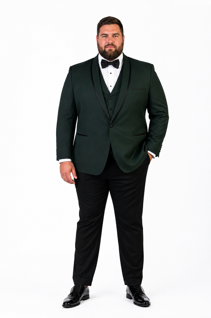 3-Piece Tailored Fit Wool Suit with Bow Tie and Flat Front Pants - Hunter