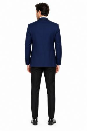 3-Piece Tailored Fit Wool Suit with Bow Tie and Flat Front Pants - Navy