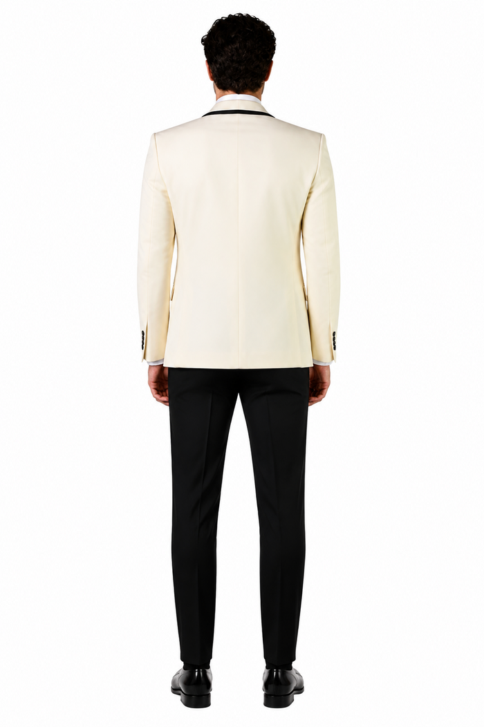 3-Piece Tailored Fit Wool Suit with Bow Tie and Flat Front Pants - Off White