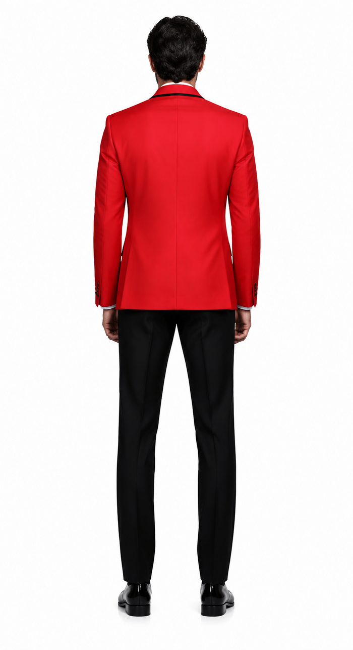 3-Piece Tailored Fit Wool Suit with Bow Tie and Flat Front Pants - Red
