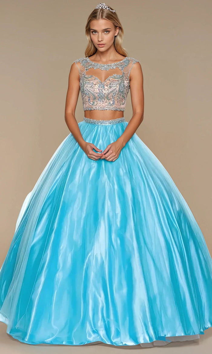 Juliet 338 Beaded Illusion Bateau Satin Ball Dress