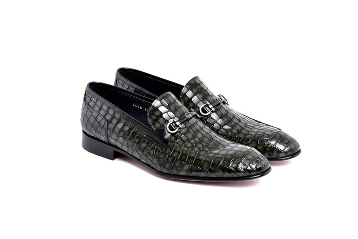 C01708-3470BC Croco Leather with Buckle-Green