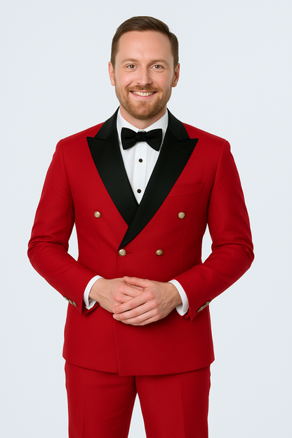 Red Double Breasted Tuxedo with Velvet Peak Lapel - Wedding - Prom Red Tuxedos for Prom