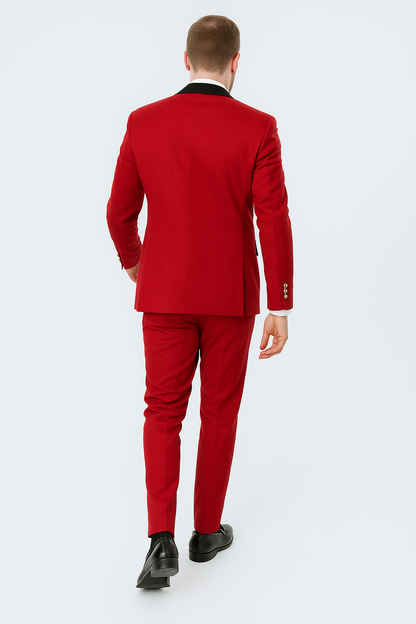 Red Double Breasted Tuxedo with Velvet Peak Lapel - Wedding - Prom Red Tuxedos for Prom