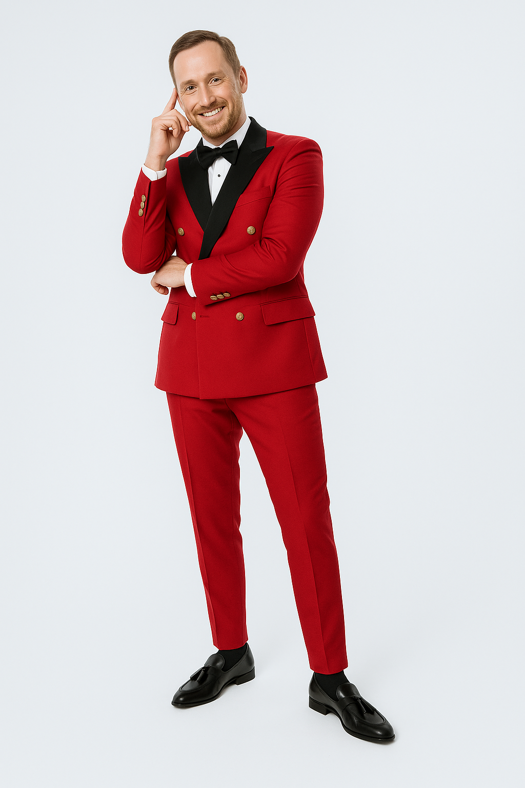 Red Double Breasted Tuxedo with Velvet Peak Lapel - Wedding - Prom Red Tuxedos for Prom