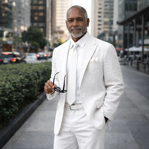 Mens Premium Cotton Seersucker Stripe Suit – White