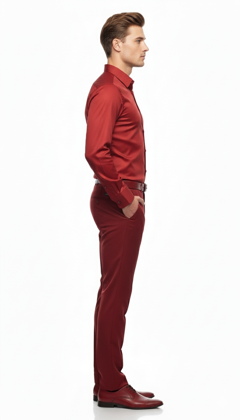 Mens Red Satin Dress Shirt  Luxury Long Sleeve Formal Shirt for Parties, Weddings, and Business Wear