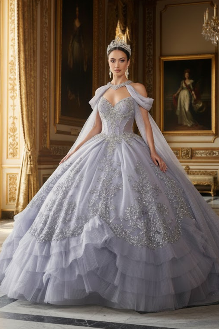 Luxury Ball Gown Quinceañera Dress with Glitter Tulle Skirt & Beaded Corset By Layla K LK284