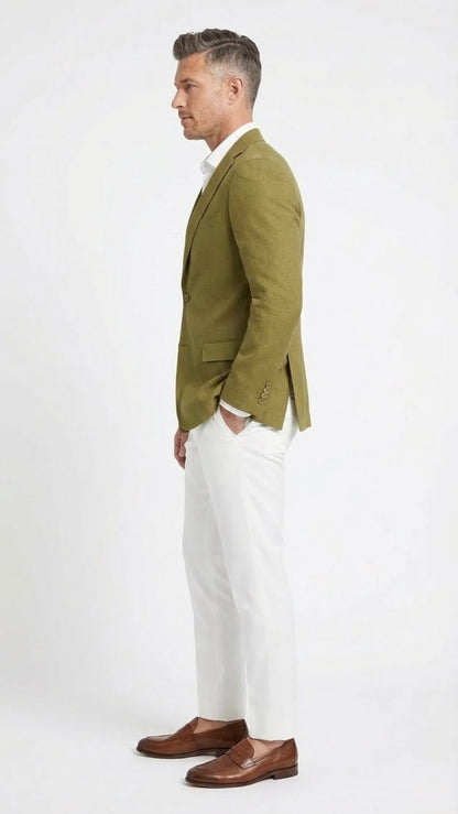 Mens Olive Green Blazer Sport Coat  Linen Fabric Summer in pistachio sage green