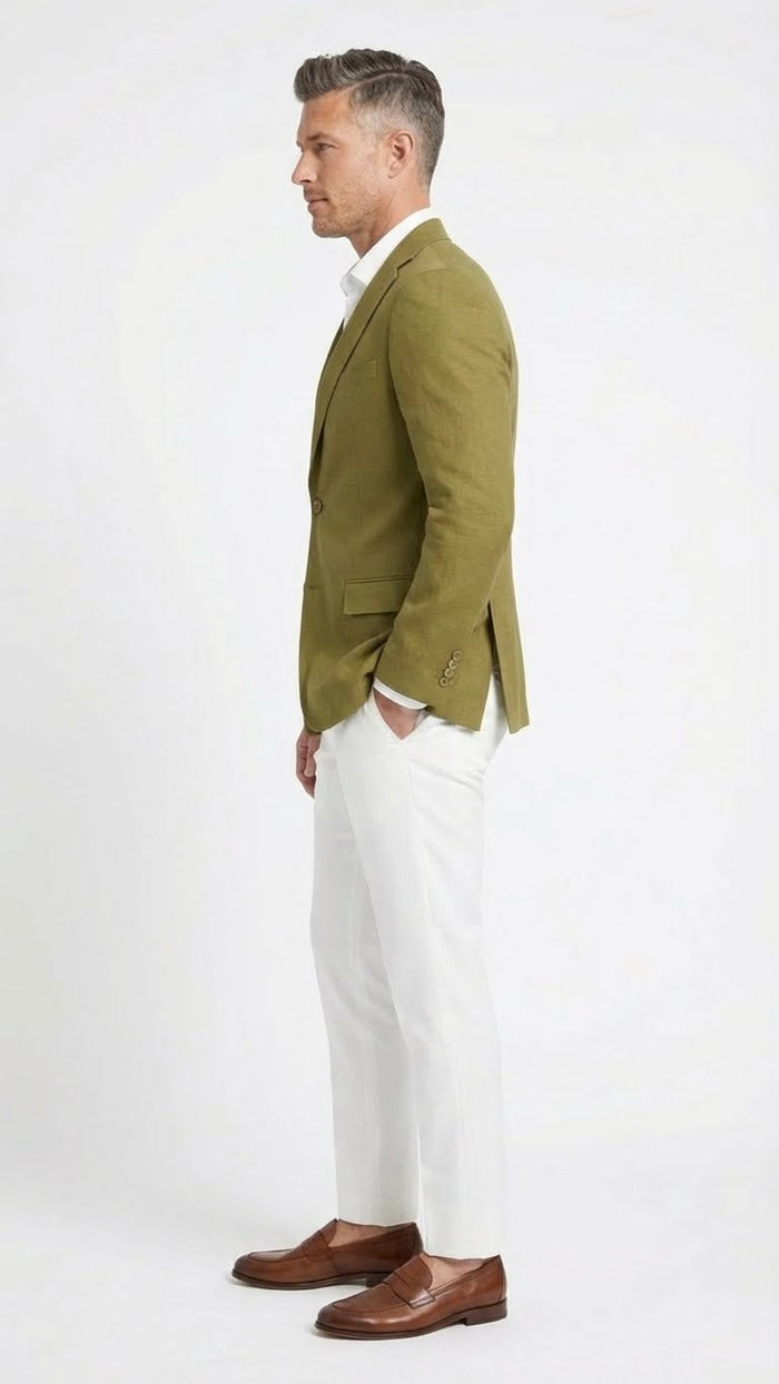 Mens Olive Green Blazer Sport Coat - Fabric Summer in pistachio sage green