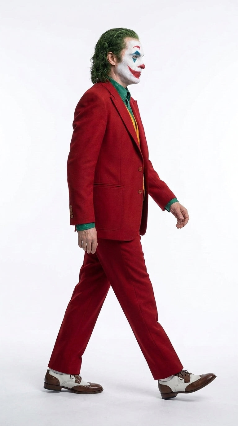 Men's Joker 2019 Red 3-Piece Suit – Joaquin Phoenix Movie-Inspired Costume with Orange Vest & Green Shirt & Tie Package