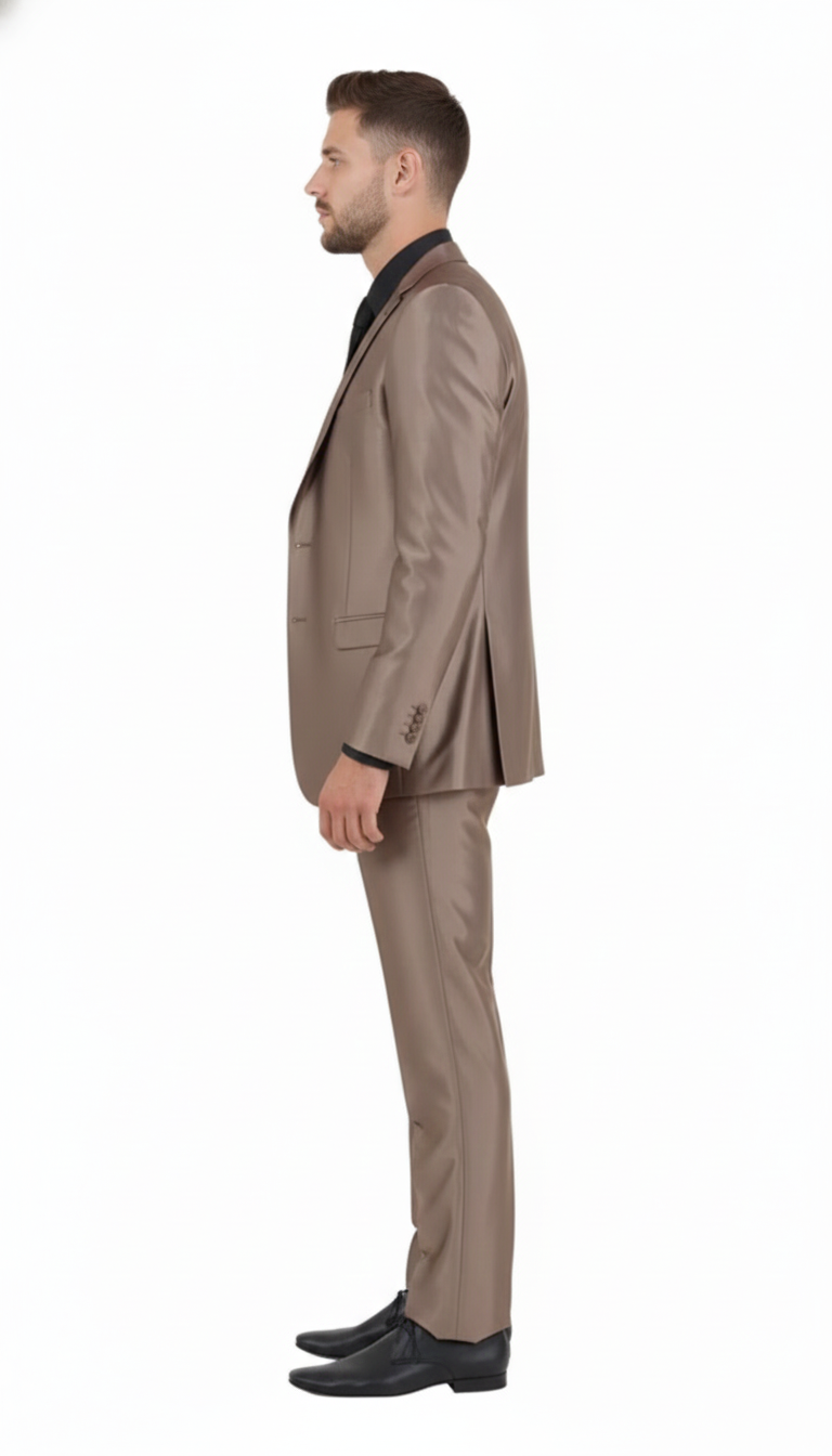 Mens Sateen Shiny Metallic Mocca Taupe Gold Bronze 3-Piece Suit Set  Shiny Finish slim Fit Formal and Party Suit