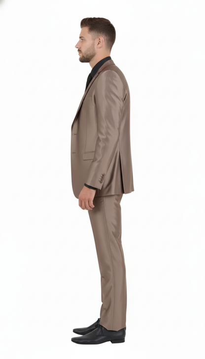 Mens Sateen Shiny Metallic Mocca Taupe Gold Bronze 3-Piece Suit Set  Shiny Finish slim Fit Formal and Party Suit