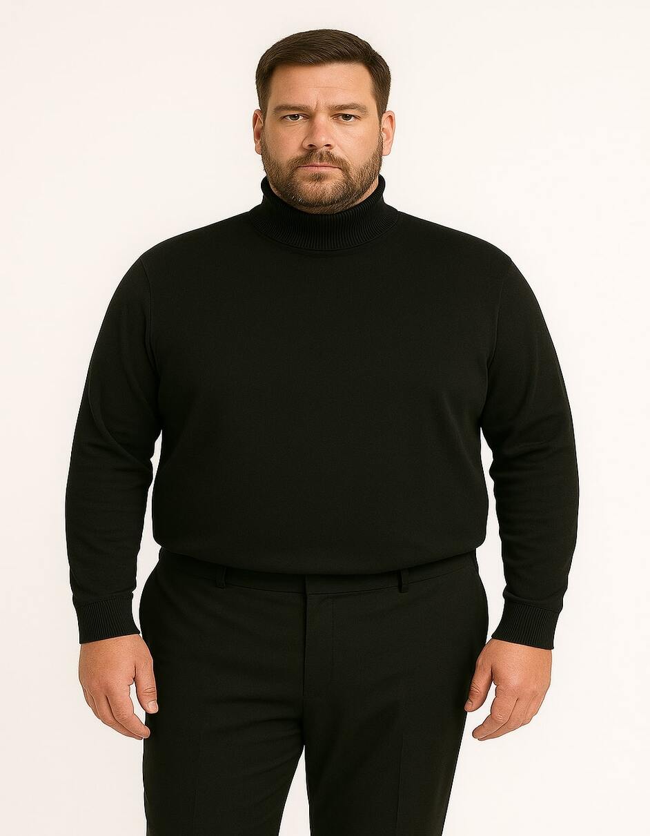 Men's Black Turtleneck Sweater  Classic Slim Fit Knit Pullover for Winter Layering