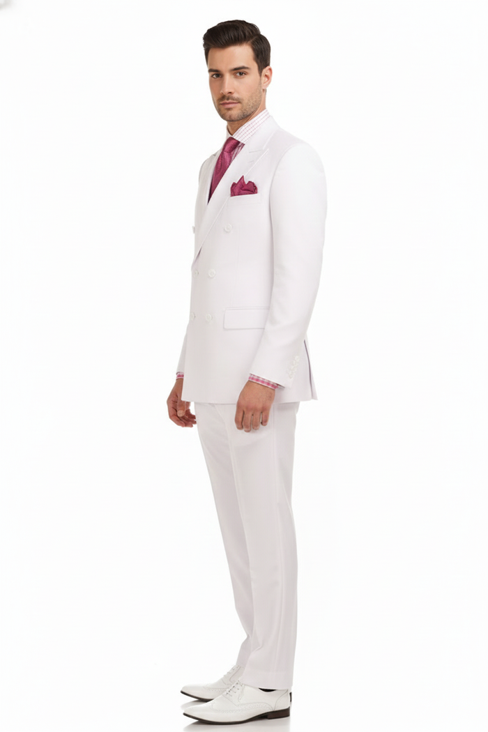 Mens White Double-Breasted 3-Piece Suit Set  Premium Tailored Fit Formal Wedding and Evening Suit