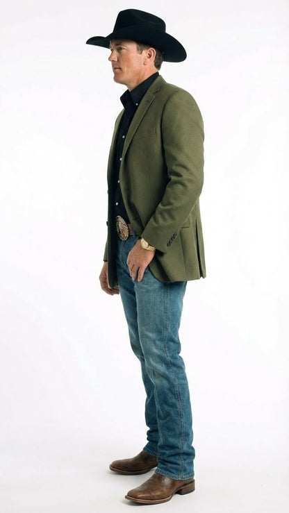Men’s Olive Green Western Blazer Jacket, Classic Cowboy Style Sport Coat for Casual Formal Wear with Jeans