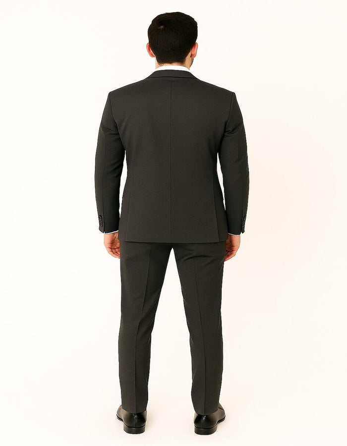 Men's Charcoal Gray 3-Piece Suit with Black Velvet Lapel  Formal Business and Wedding Attire - Gray Tuxedo