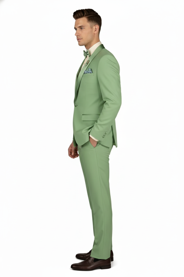 Mens Mint Green Tuxedo  2-Piece Formal Suit with Satin Shawl Lapel and Matching Bow Tie in  Sage Green