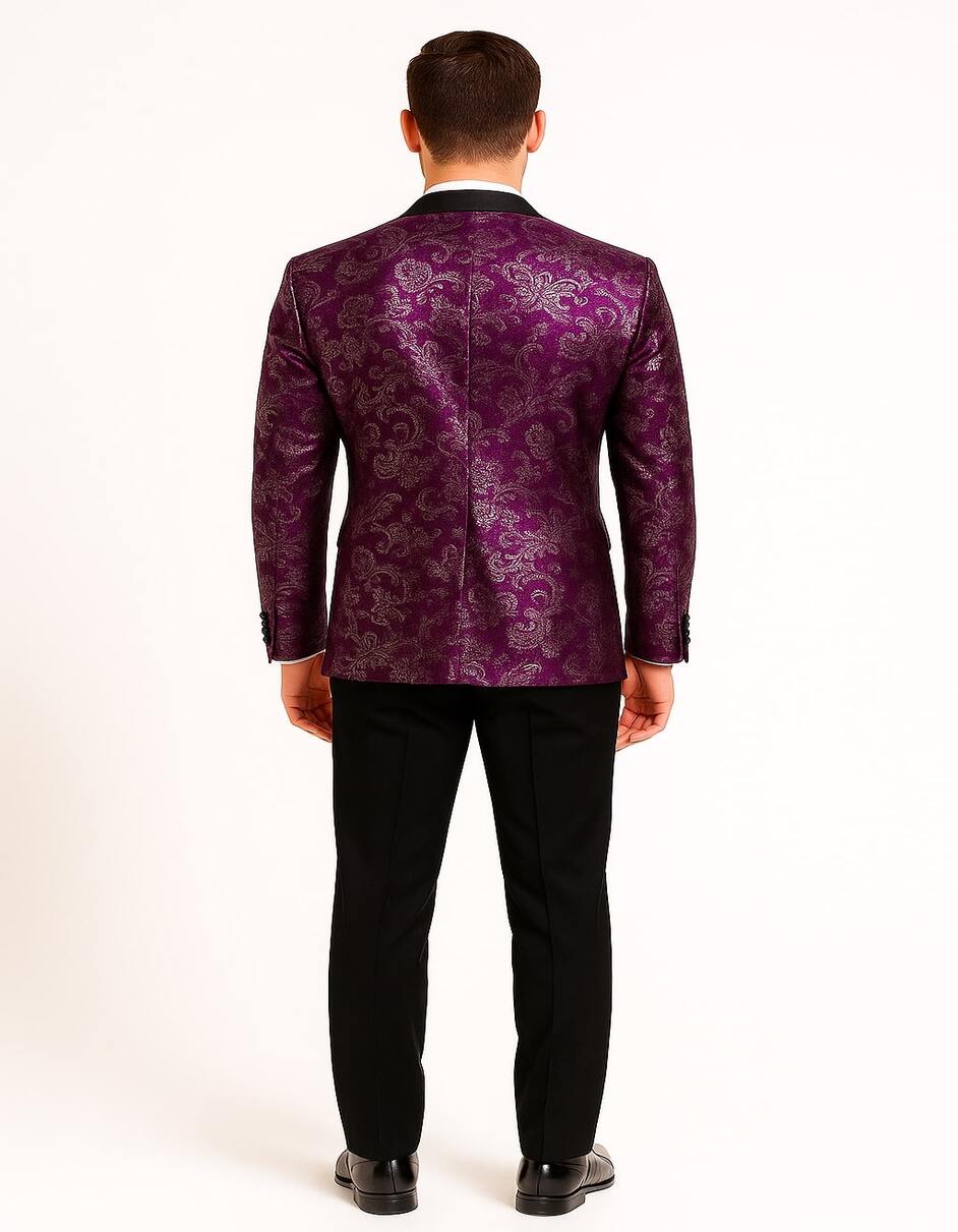 Men's Pinkish ~ Purple Paisley Tuxedo Jacket with Black Satin Lapel  Formal Prom and Wedding Blazer in Meganta Color