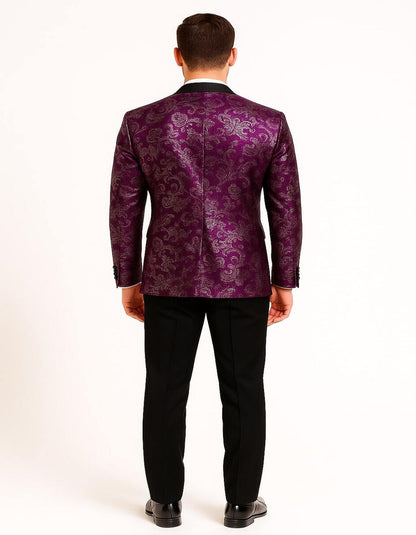 Men's Pinkish ~ Purple Paisley Tuxedo Jacket with Black Satin Lapel  Formal Prom and Wedding Blazer in Meganta Color