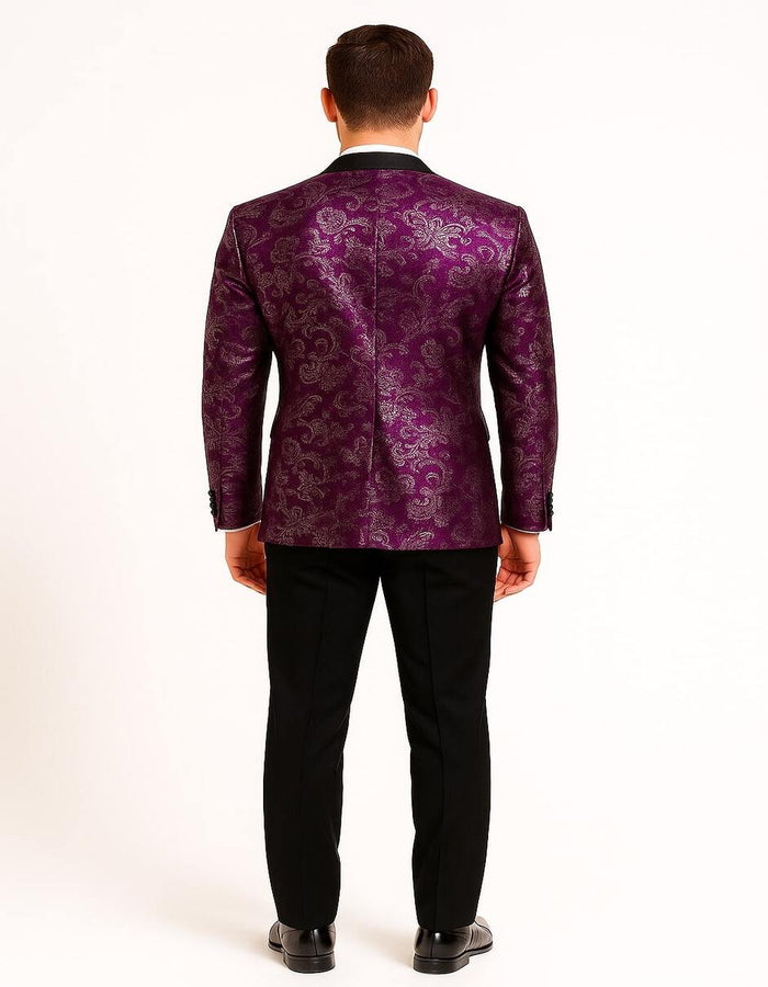 Men's Pinkish ~ Purple Paisley Tuxedo Jacket with Black Satin Lapel  Formal Prom and Wedding Blazer in Meganta Color