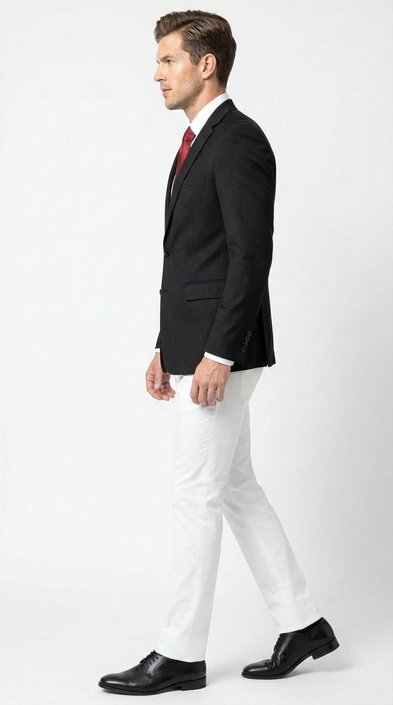 Men’s Solid Black Two Button Suit Jacket Blazer With White Pants | Black Blazer Sport Coat