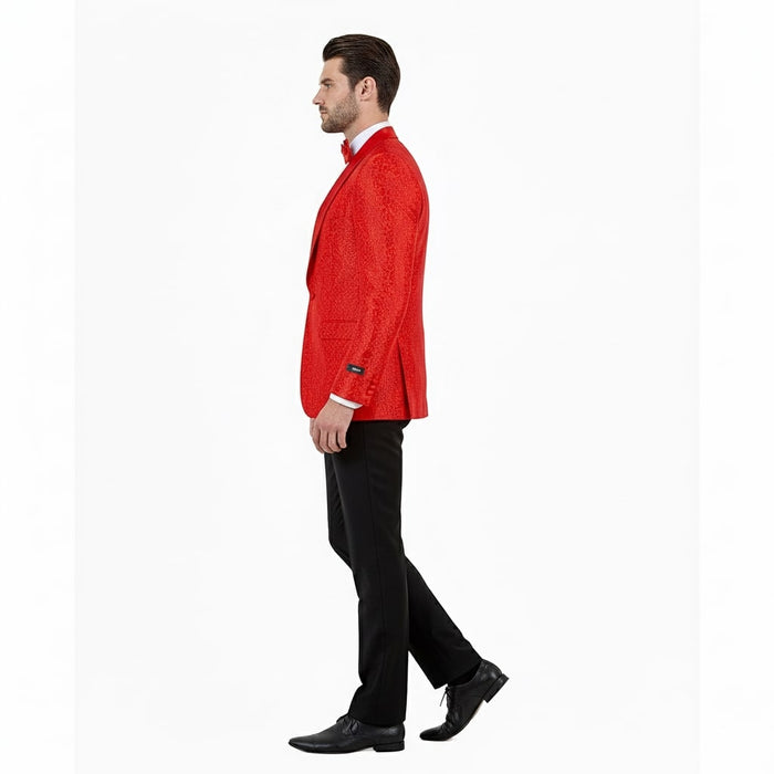 Big and Tall Mens Red Paisley Tuxedo Jacket  Satin Shawl Lapel Blazer with Bow Tie - Christmas Jacket