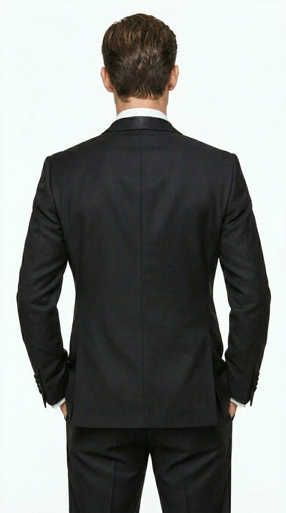 Men’s Black Double Breasted Tuxedo Jacket with Satin Peak Lapel, Formal Wedding Dinner Blazer