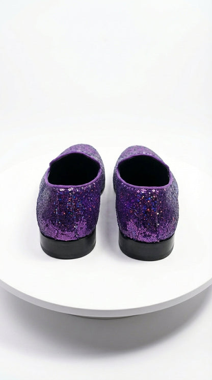 Mens Purple Sequin Dress Shoes Slip on  – Luxury Slip On Formal Loafers Wedding Prom Party Designer Footwear