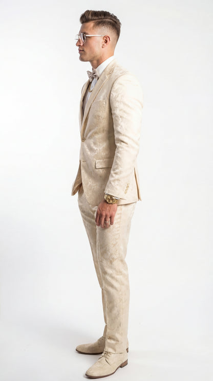Men's Ivory & Gold Floral Paisley Prom Tuxedo