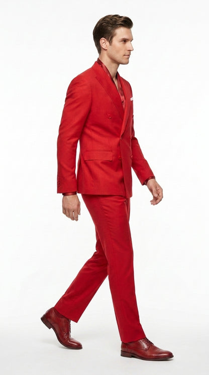 Men’s Red Double Breasted Suit – Peak Lapel Wedding, Prom & Formal Party Suit