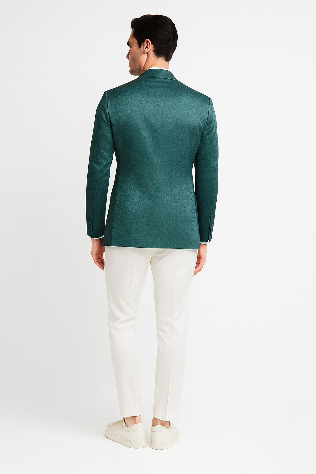 Mens Teal Green Floral Jacquard Blazer  Slim Fit Tuxedo Jacket for Weddings, Proms, and Parties