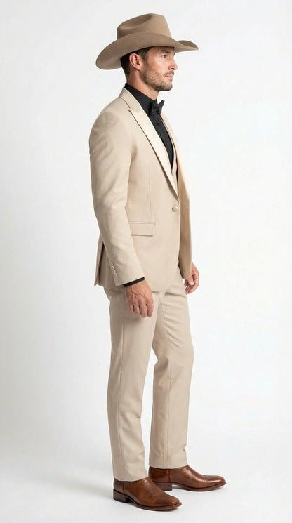 Men’s Tan Cowboy Suit – Western Formal Two Piece Suit for Weddings,  Champaign Sand Color