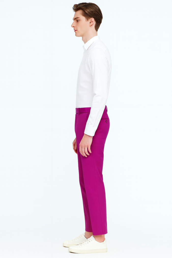 Mens Fuchsia Dress Pants  Slim Fit Stylish Formal Trousers for Parties in Hot Pink Color